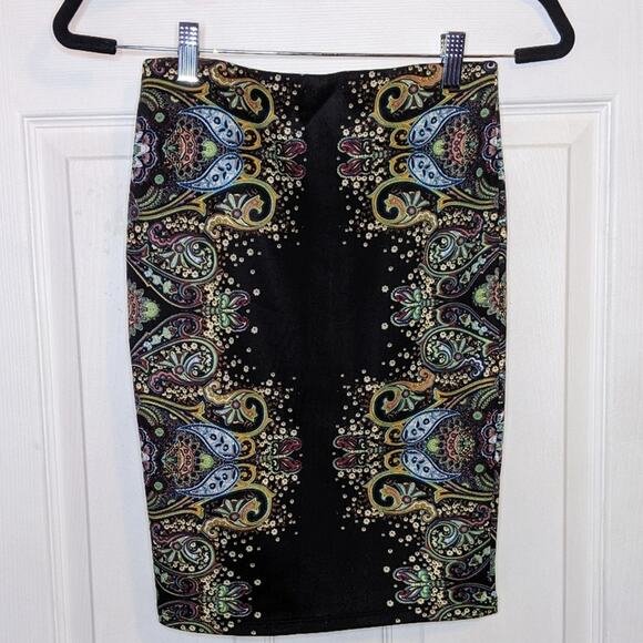 Rue21 Black Paisley Boho Floral Print Pencil Skirt S - Picture 10 of 10